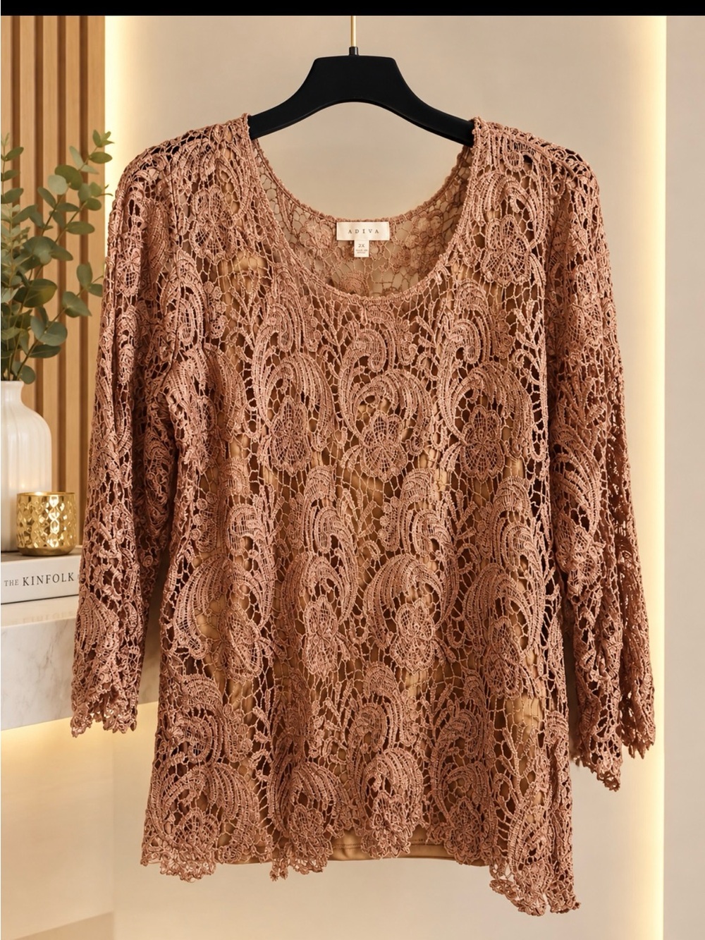 Adiva Crochet Lace Blouse - Taupe Rose NWOT